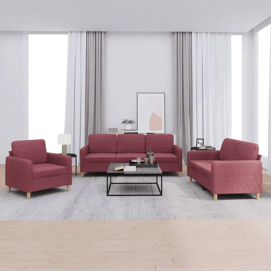 Ensemble de canapés 3 pcs avec coussins Rouge bordeaux Tissu