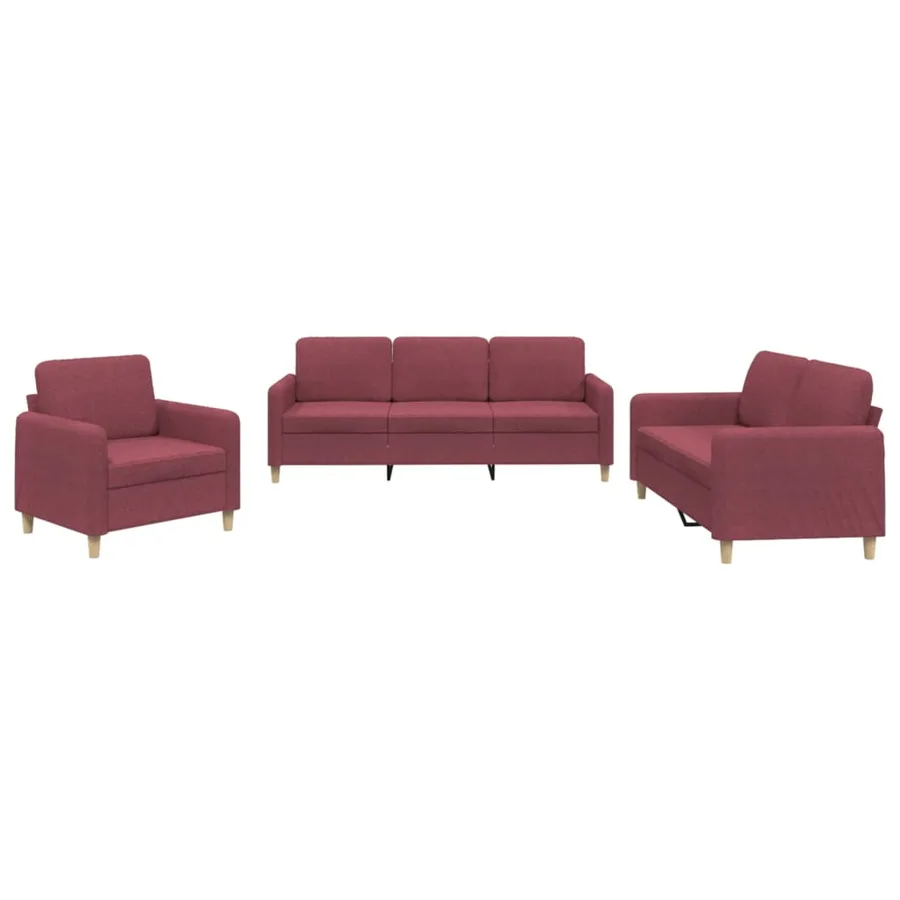 Ensemble de canapés 3 pcs avec coussins Rouge bordeaux Tissu - 2