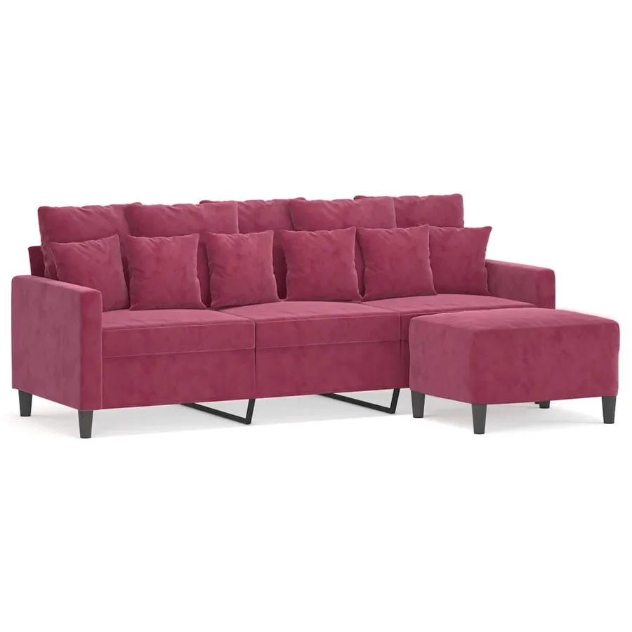 Canapé à 3 places et repose-pieds Rouge bordeaux 180 cm Velours - 2