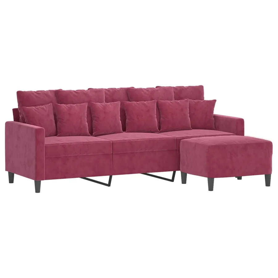 Canapé à 3 places et repose-pieds Rouge bordeaux 180 cm Velours - 3