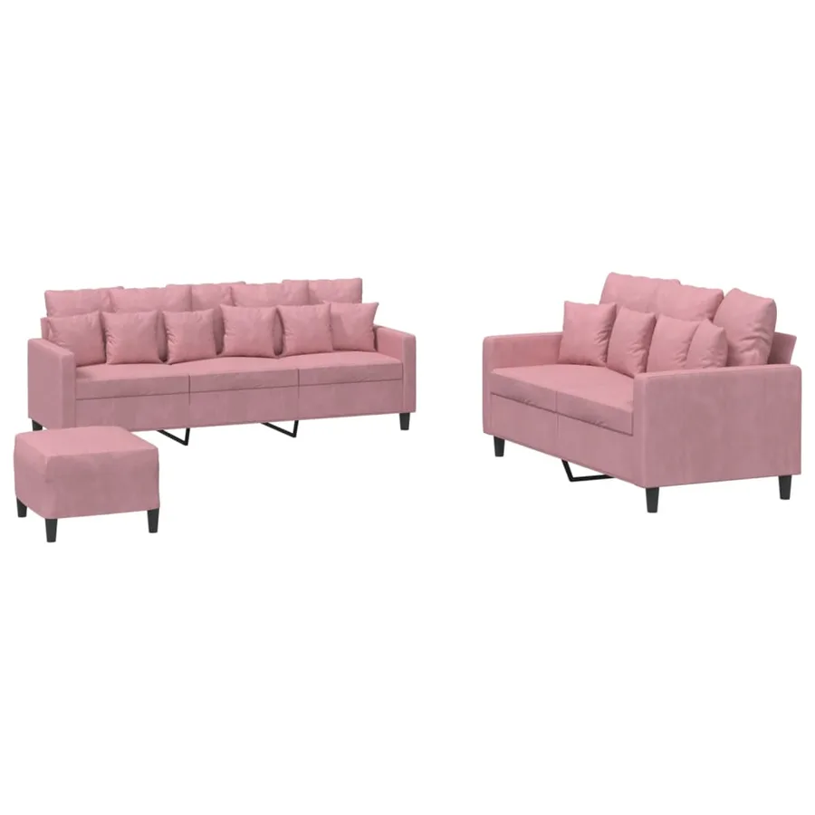Ensemble de canapés 3 pcs avec coussins Rose Velours - 2