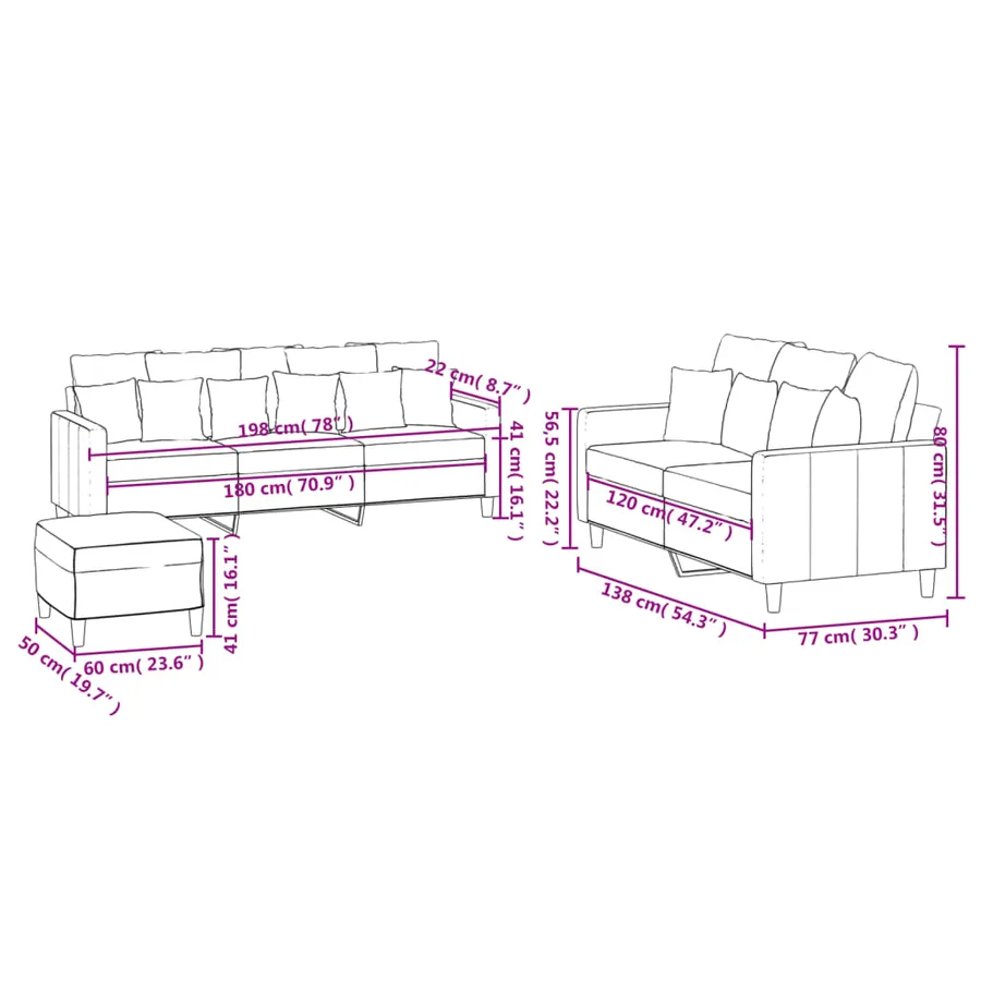 Ensemble de canapés 3 pcs avec coussins Rose Velours - 9