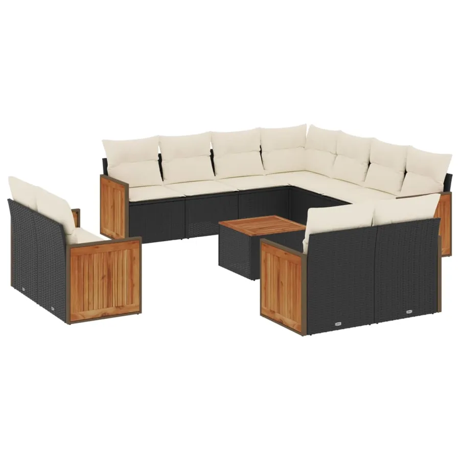Salon de jardin 12 pcs avec coussins noir résine tressée - 2