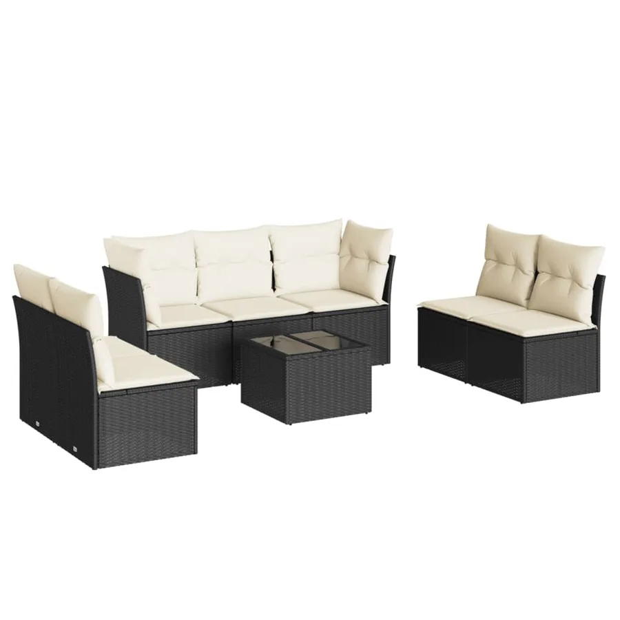 Salon de jardin 8 pcs avec coussins noir résine tressée - 2