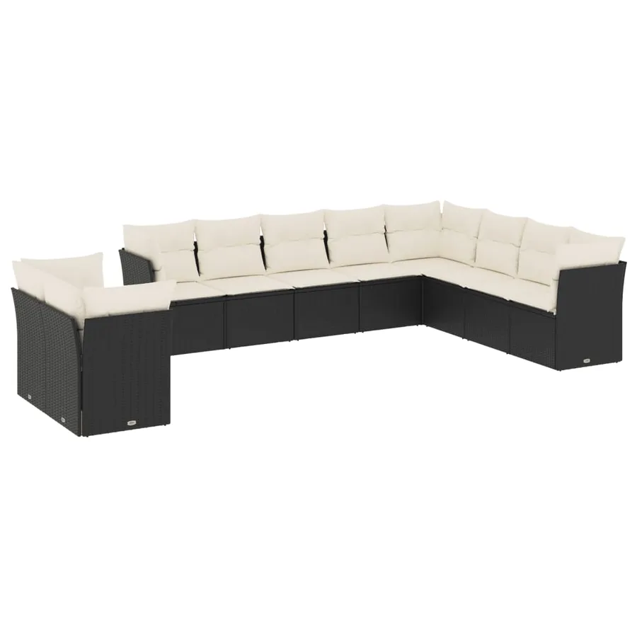 Salon de jardin 10 pcs avec coussins noir résine tressée - 2
