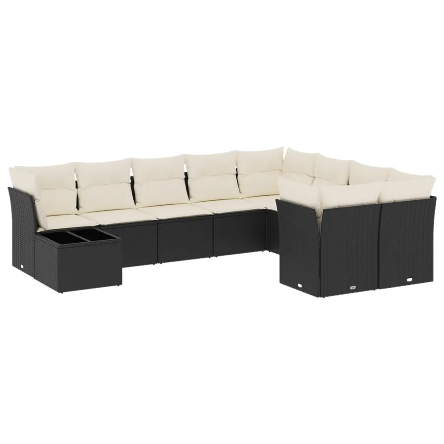 Salon de jardin 10 pcs avec coussins noir résine tressée - 2