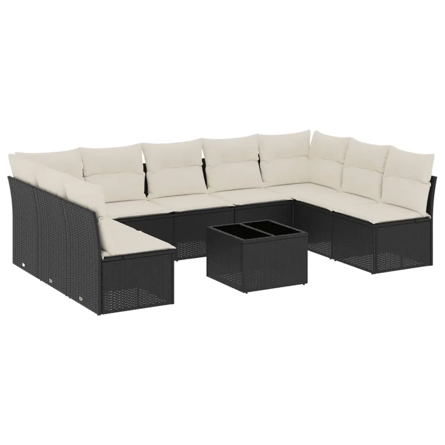 Salon de jardin 10 pcs avec coussins noir résine tressée - 2