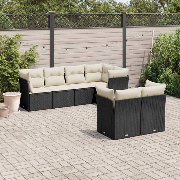 Salon de jardin 7 pcs avec coussins noir résine tressée 55 x 62 x 69 cm - 62,1 kg
