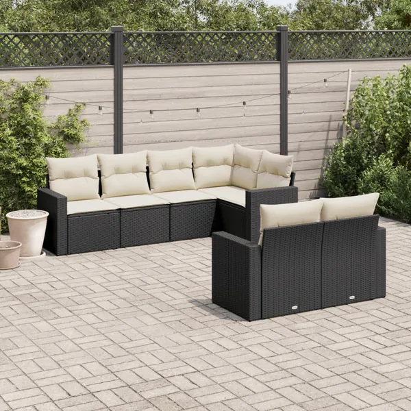 Salon de jardin 7 pcs avec coussins noir résine tressée 65,5 x 62 x 69 cm - 59,3 kg