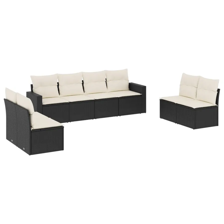 Salon de jardin 8 pcs avec coussins noir résine tressée - 2