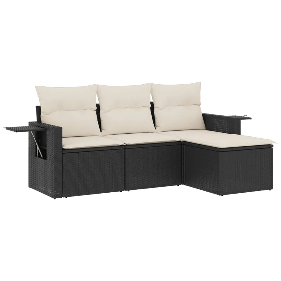 Salon de jardin 4 pcs avec coussins noir résine tressée - 2