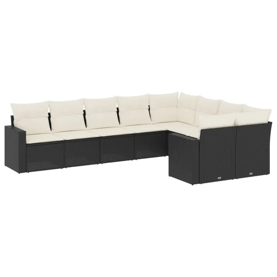 Salon de jardin 9 pcs avec coussins noir résine tressée - 2