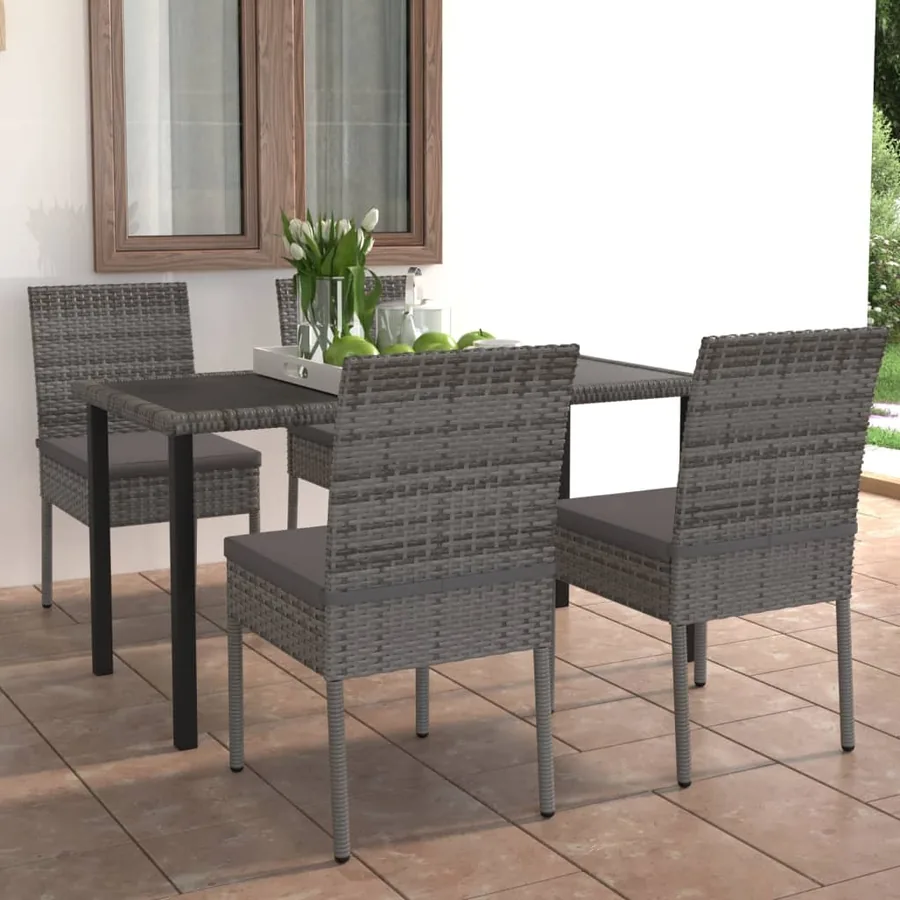 Ensemble à manger de jardin 5 pcs Résine tressée Gris