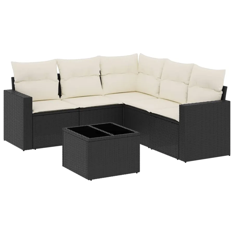 Salon de jardin 6 pcs avec coussins noir résine tressée - 2