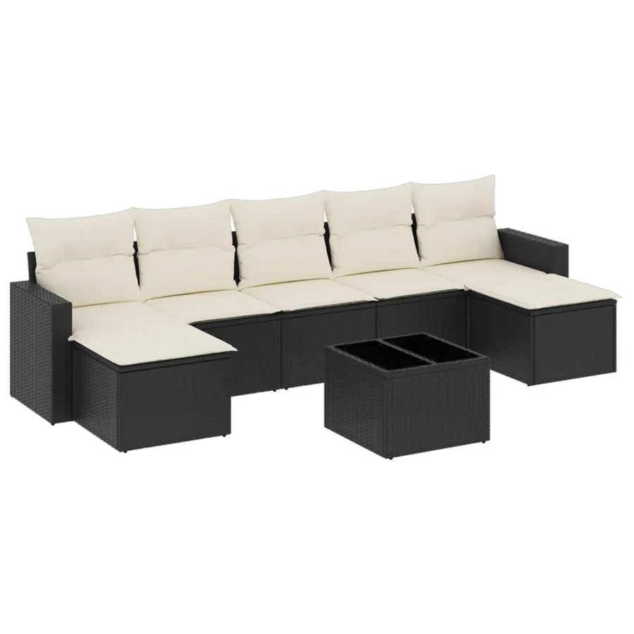 Salon de jardin 8 pcs avec coussins noir résine tressée - 2