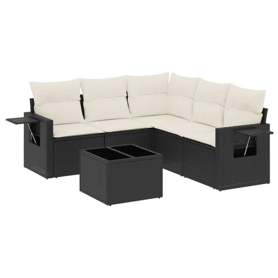 Salon de jardin 6 pcs avec coussins noir résine tressée - 2