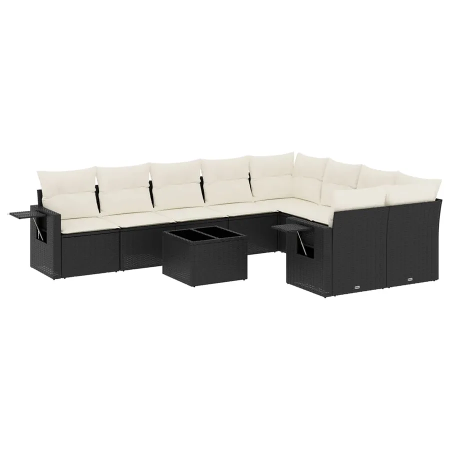 Salon de jardin 10 pcs avec coussins noir résine tressée - 2