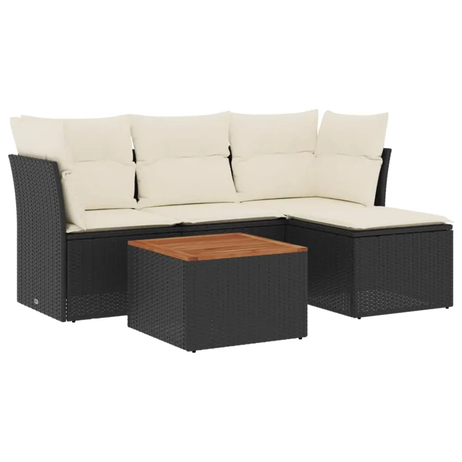 Salon de jardin 5 pcs avec coussins noir résine tressée - 2