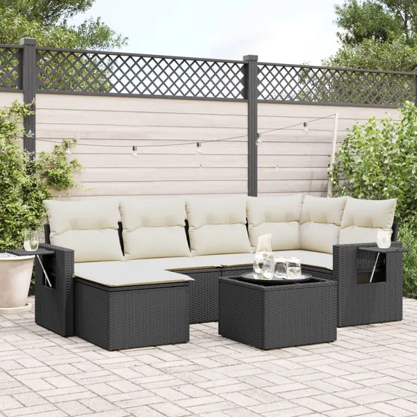 Salon de jardin 7 pcs avec coussins noir résine tressée 62 x 62 x 69 cm - 57,8 kg