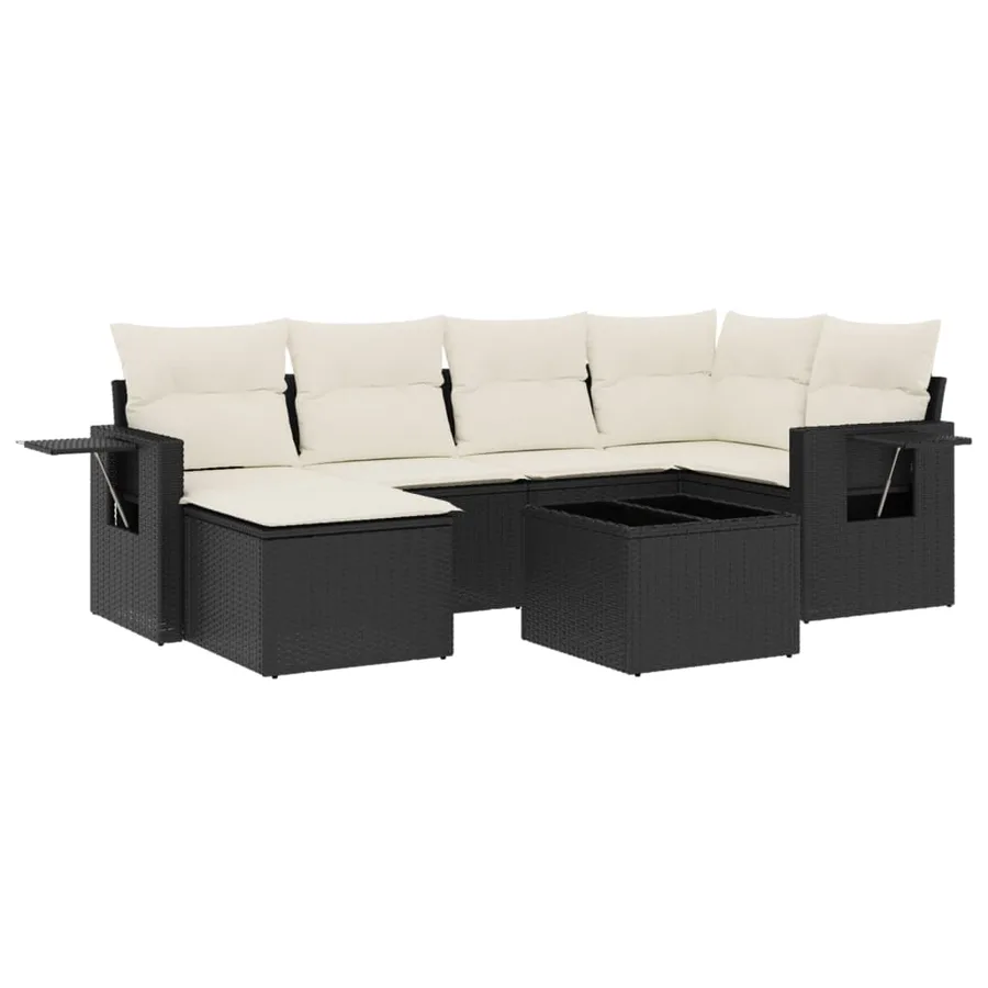 Salon de jardin 7 pcs avec coussins noir résine tressée 62 x 62 x 69 cm - 57,8 kg - 2