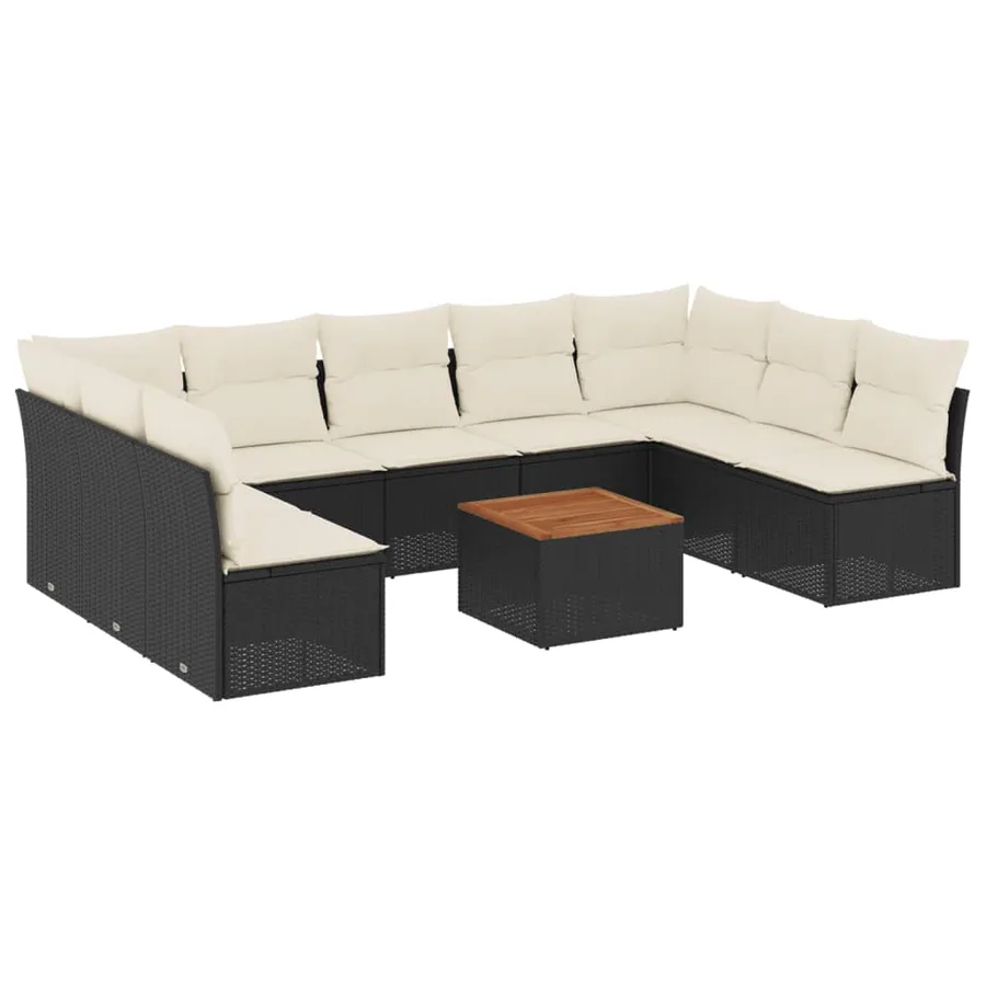 Salon de jardin 10 pcs avec coussins noir résine tressée - 2