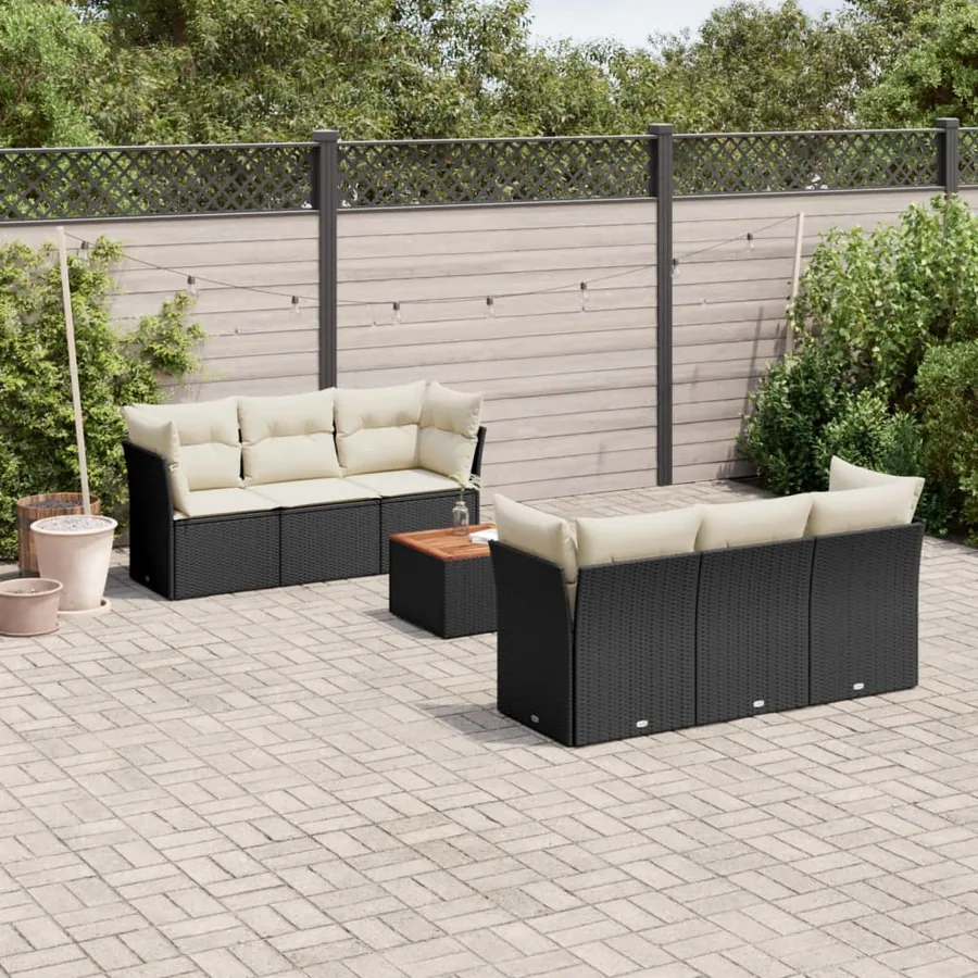 Salon de jardin 7 pcs avec coussins noir résine tressée 62 x 62 x 69 cm - 59,4 kg