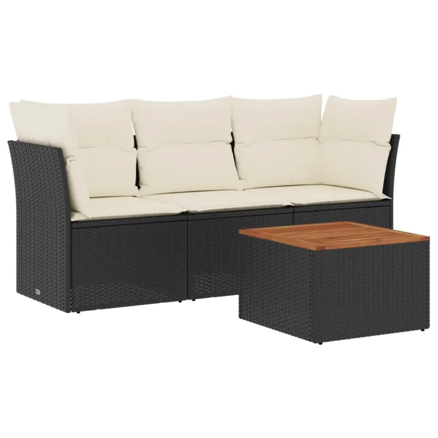 Salon de jardin 4 pcs avec coussins noir résine tressée - 2