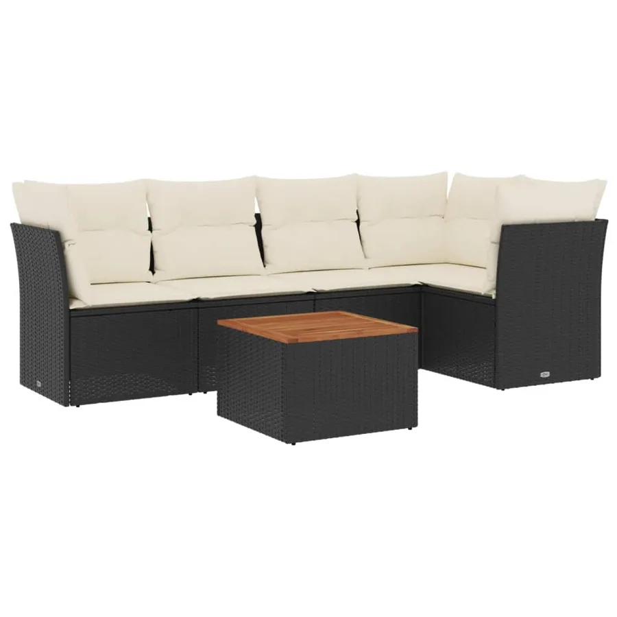 Salon de jardin 6 pcs avec coussins noir résine tressée - 2