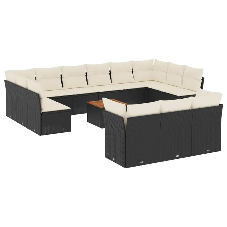Salon de jardin avec coussins 14 pcs noir résine tressée - 2