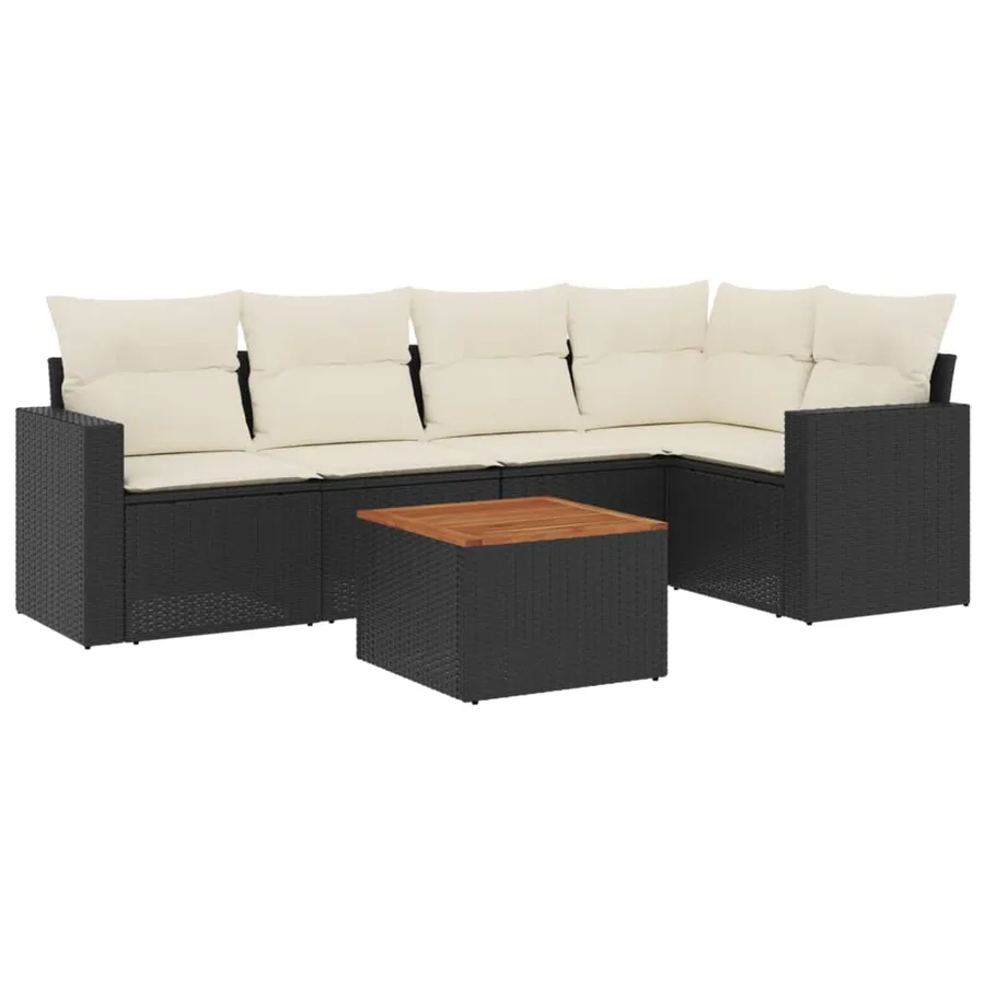 Salon de jardin 6 pcs avec coussins noir résine tressée - 2