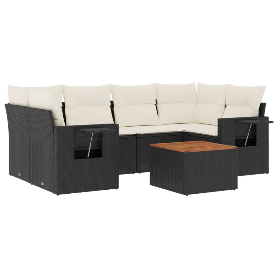 Salon de jardin 7 pcs avec coussins noir résine tressée 62 x 62 x 69 cm - 59,3 kg - 2
