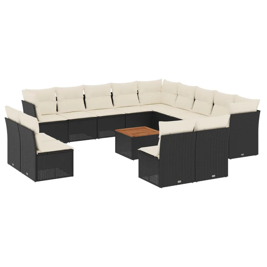 Salon de jardin avec coussins 14 pcs noir résine tressée - 2