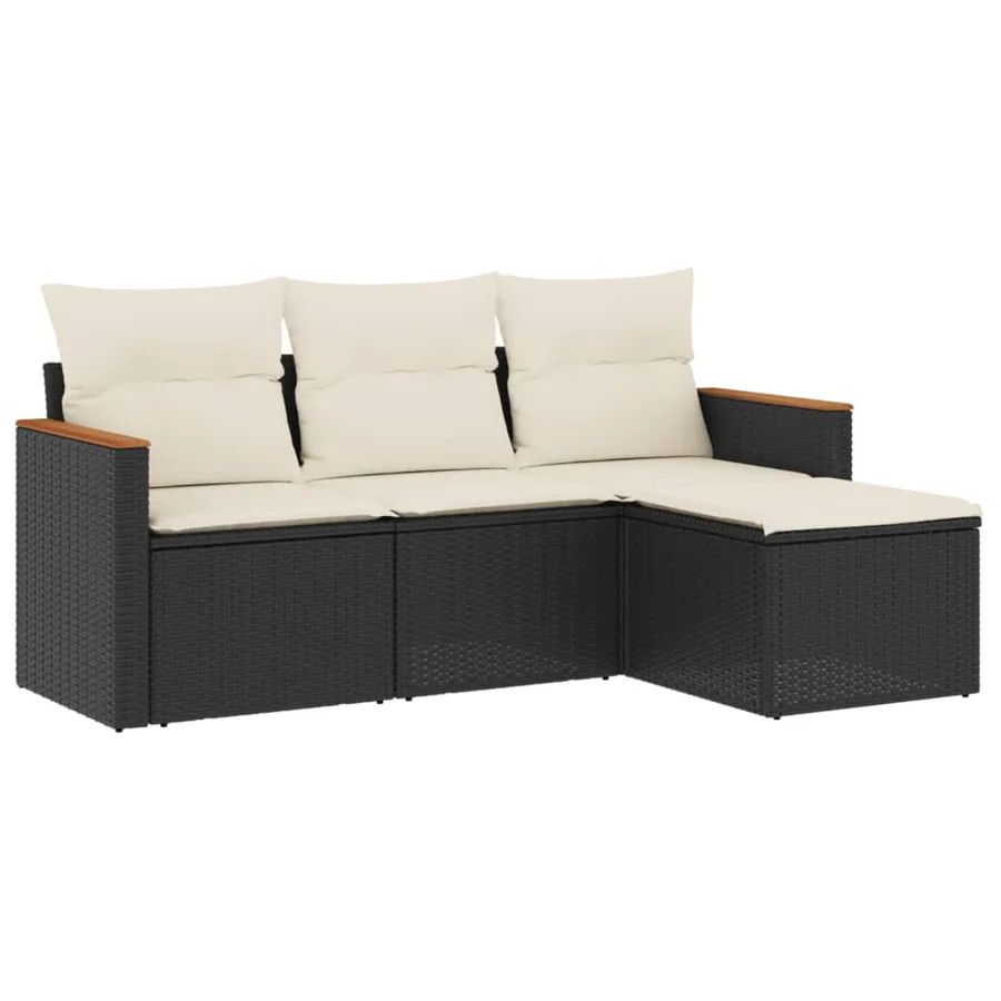 Salon de jardin 4 pcs avec coussins noir résine tressée - 2