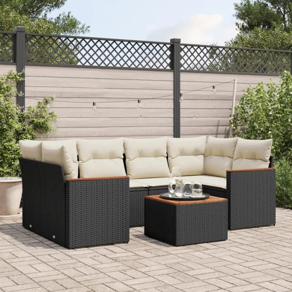 Salon de jardin 7 pcs avec coussins noir résine tressée 62 x 62 x 69 cm - 58,6 kg