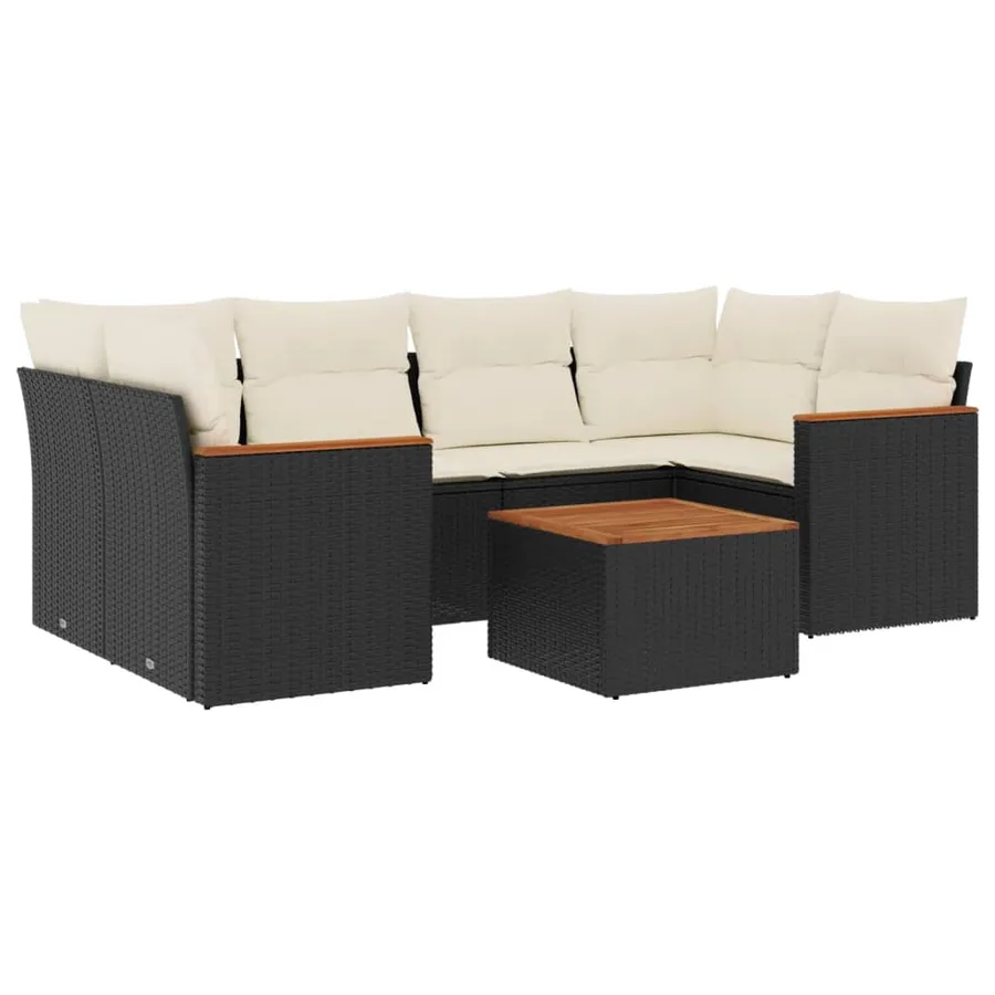 Salon de jardin 7 pcs avec coussins noir résine tressée 62 x 62 x 69 cm - 58,6 kg - 2