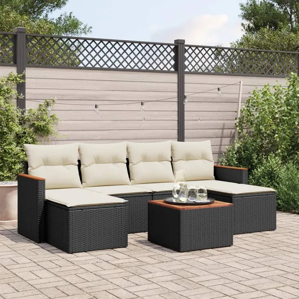 Salon de jardin 7 pcs avec coussins noir résine tressée 55 x 62 x 69 cm - 53,2 kg