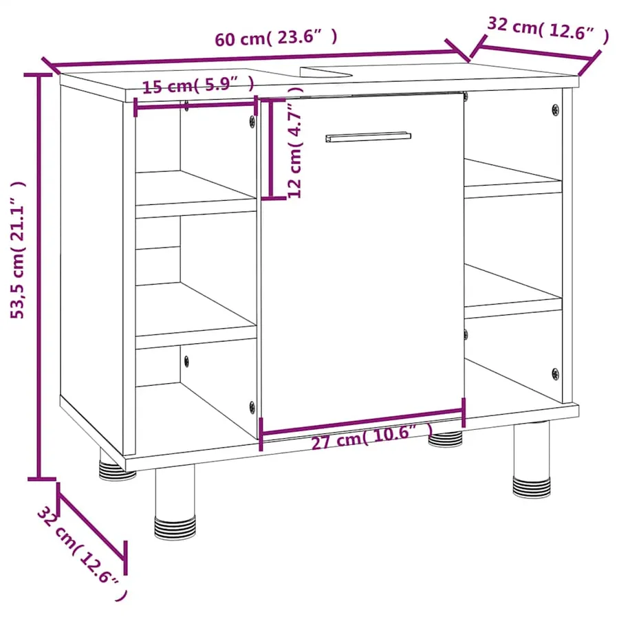 Armoire de bain Chêne fumé 60x32x53,5 cm Bois d'ingénierie - 11