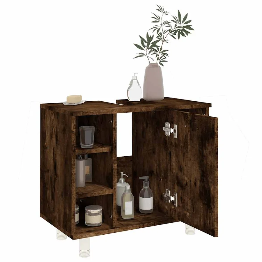 Armoire de bain Chêne fumé 60x32x53,5 cm Bois d'ingénierie - 4