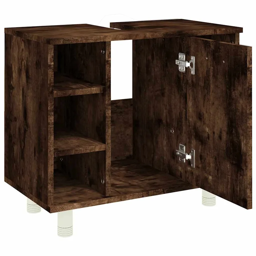 Armoire de bain Chêne fumé 60x32x53,5 cm Bois d'ingénierie - 7