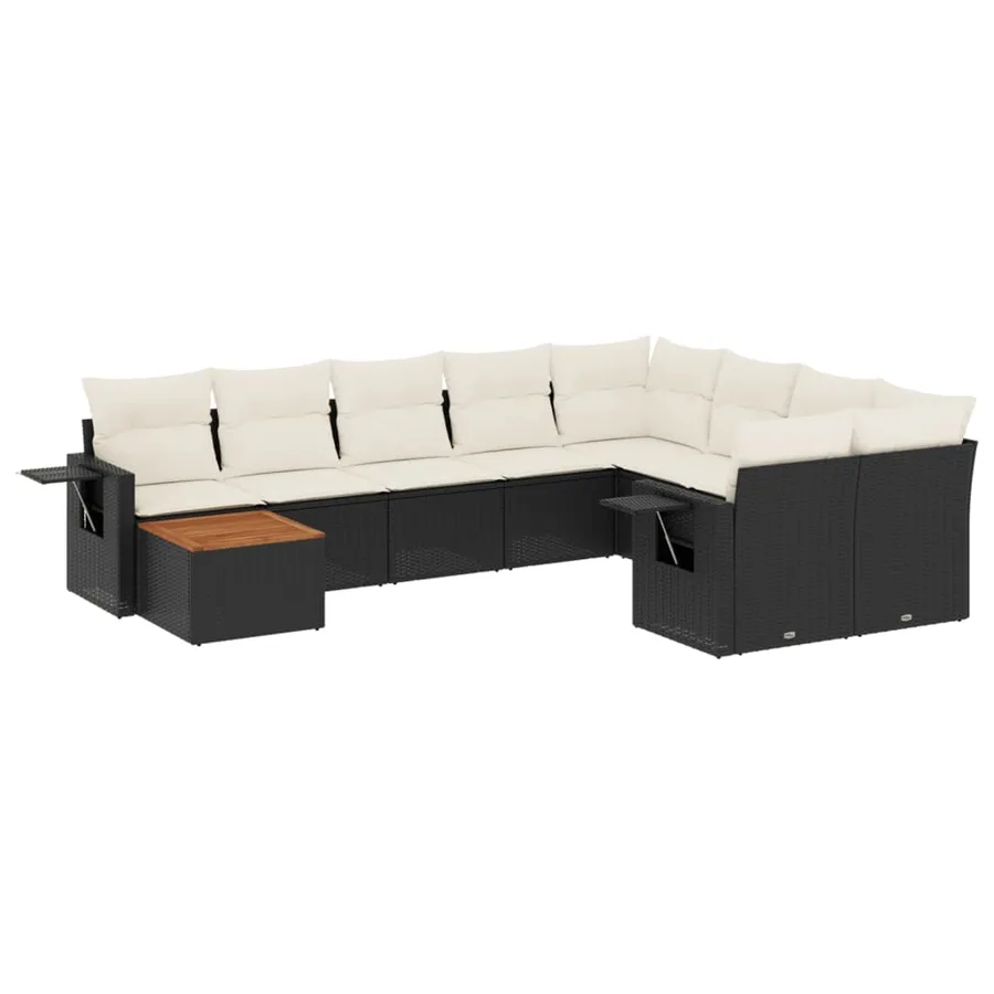 Salon de jardin 10 pcs avec coussins noir résine tressée - 2