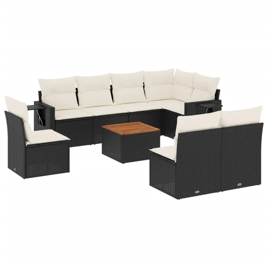 Salon de jardin 9 pcs avec coussins noir résine tressée - 2