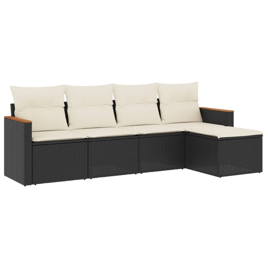 Salon de jardin 5 pcs avec coussins noir résine tressée - 2