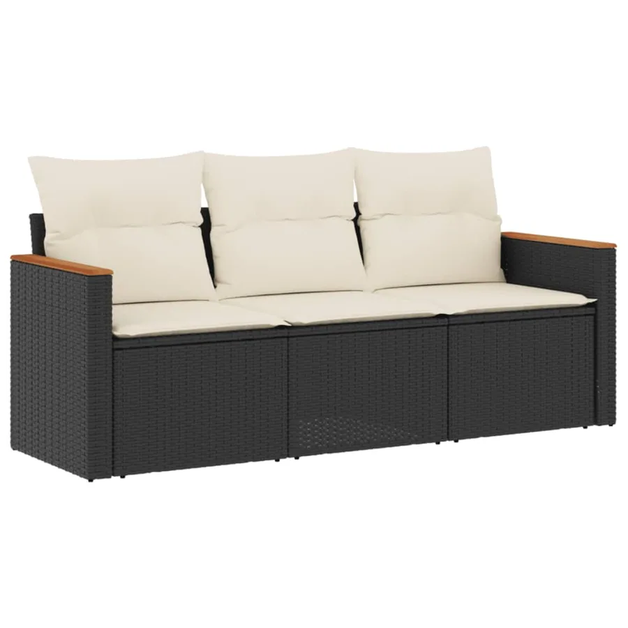 Salon de jardin 3 pcs avec coussins noir résine tressée - 2