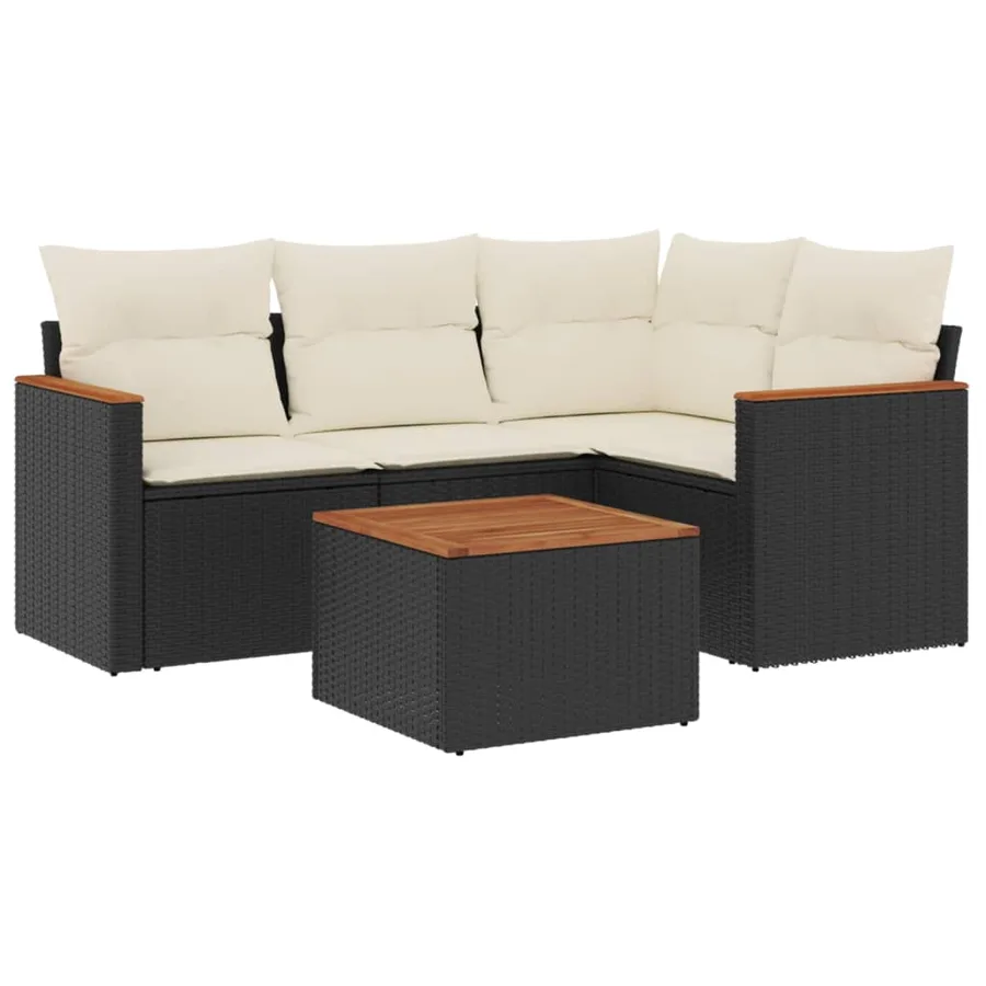 Salon de jardin 5 pcs avec coussins noir résine tressée - 2