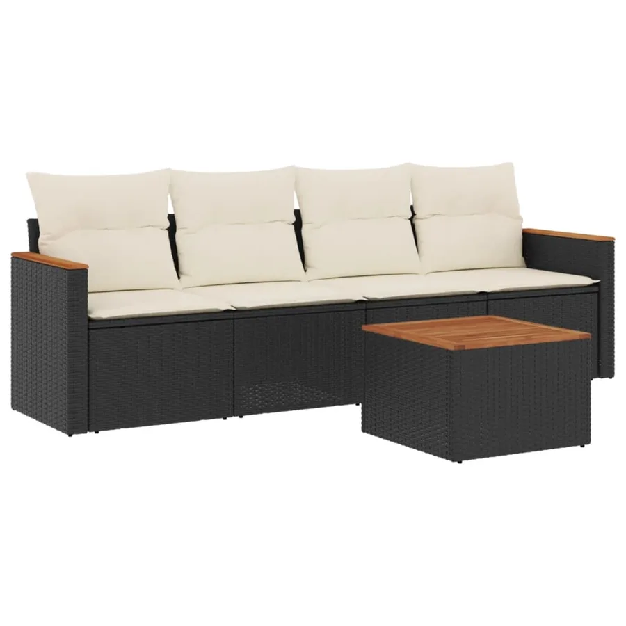 Salon de jardin 5 pcs avec coussins noir résine tressée - 2