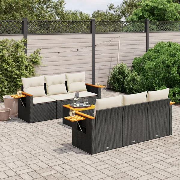 Salon de jardin 7 pcs avec coussins noir résine tressée 62/85 x 62 x 69 cm - 61,8 kg