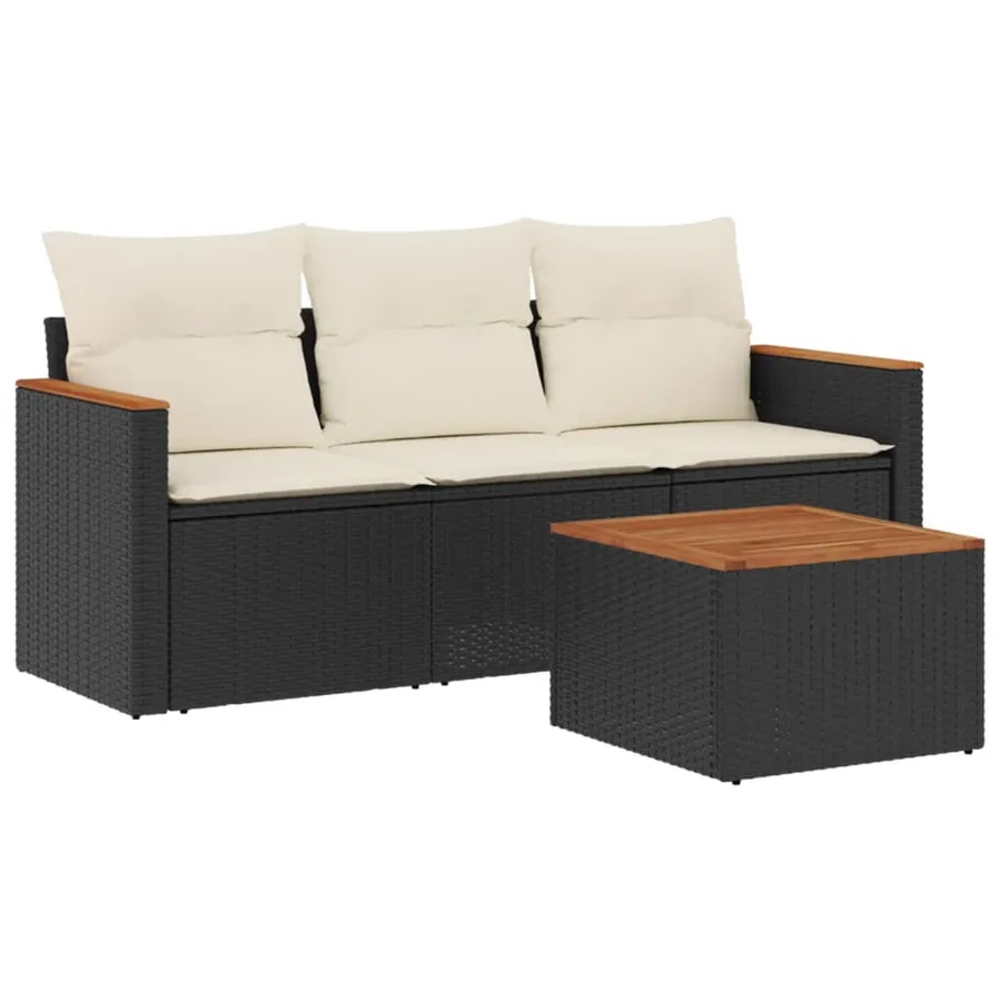Salon de jardin 4 pcs avec coussins noir résine tressée - 2