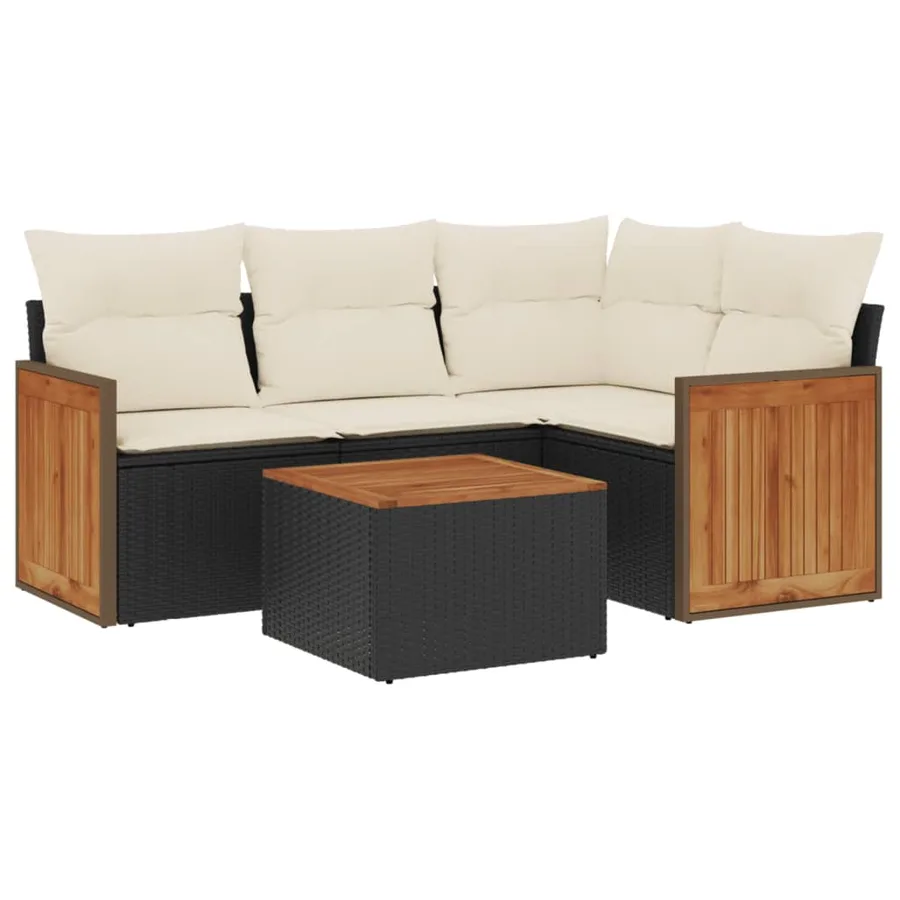 Salon de jardin 5 pcs avec coussins noir résine tressée - 2