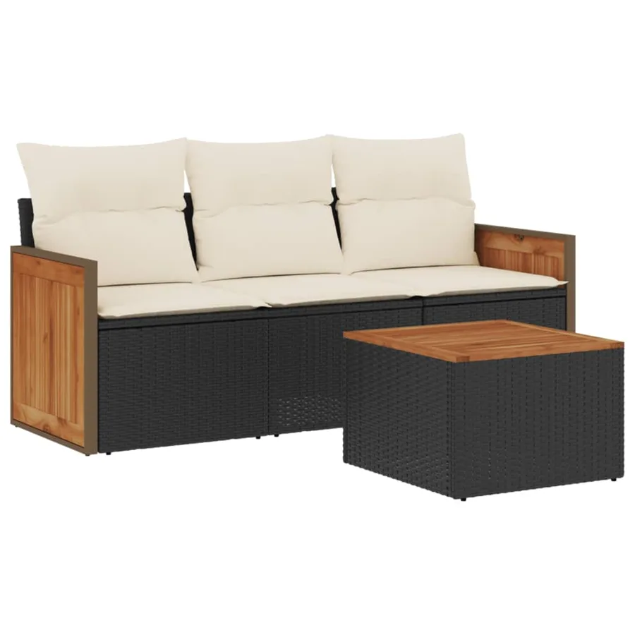 Salon de jardin 4 pcs avec coussins noir résine tressée - 2