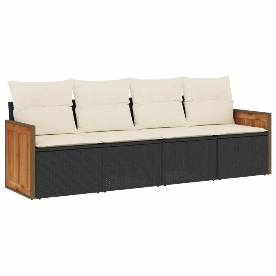 Salon de jardin 4 pcs avec coussins noir résine tressée - 2